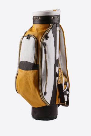 Imperial golf bag handmade in Italy with resistant and waterproof leather: main image, white yellow dark brown