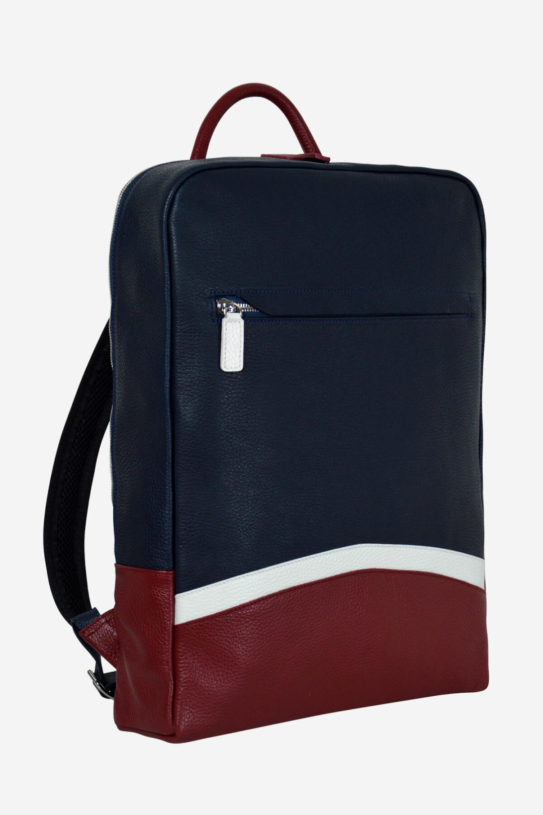 Italian Tradition in Fashion Sinuous Laptop Backpack front waterproof blue red white